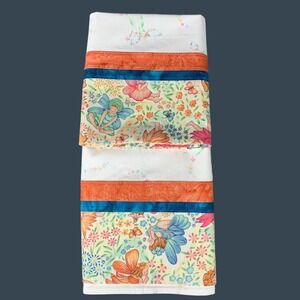 2 Homemade Whimsical Floral Fairy Print Pillowcases Orange Blue Trim Std/Queen